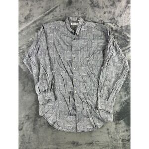 Giovanni M‎ Vintage Button Down Shirt Gray Abstract Tribal Print Long Sleeve
